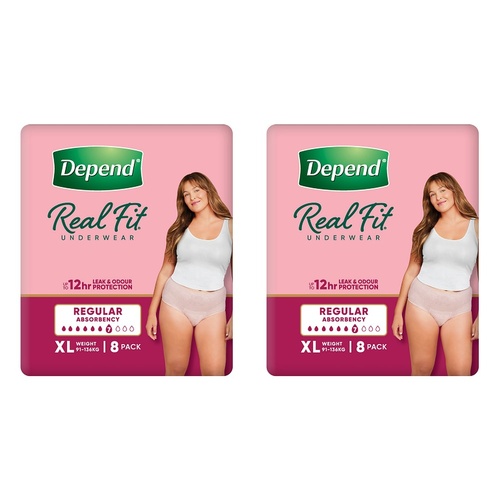 Depend Real Fit Underwear for Women Regular Absorbency XL 8 Pack x 4 Bundle of 2