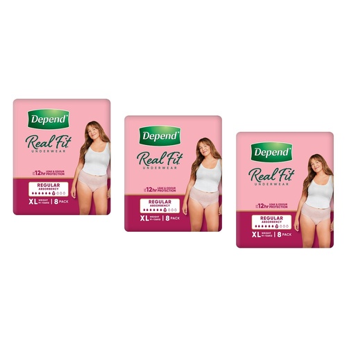 Depend Real Fit Underwear for Women Regular Absorbency XL 8 Pack x 4 Bundle of 3