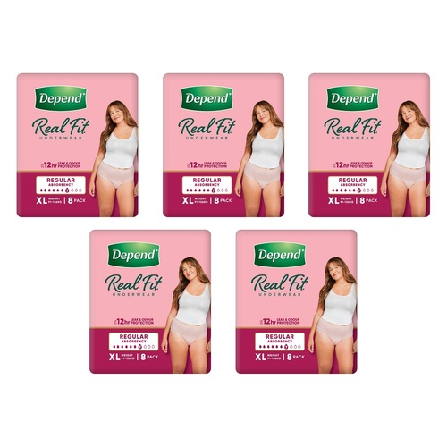 Depend Real Fit Underwear for Women Regular Absorbency XL 8 Pack x 4 Bundle of 5