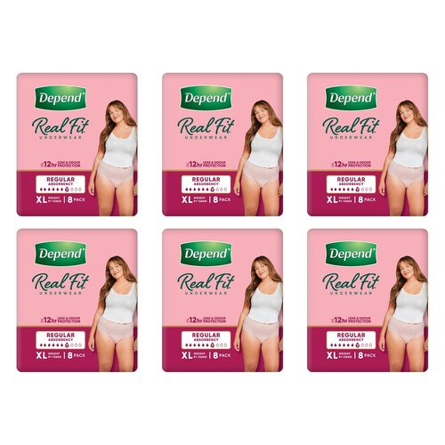 Depend Real Fit Underwear for Women Regular Absorbency XL 8 Pack x 4 Bundle of 6
