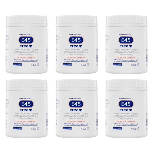 E45 Cream For Dry Skin Conditions 500g Pack of 6