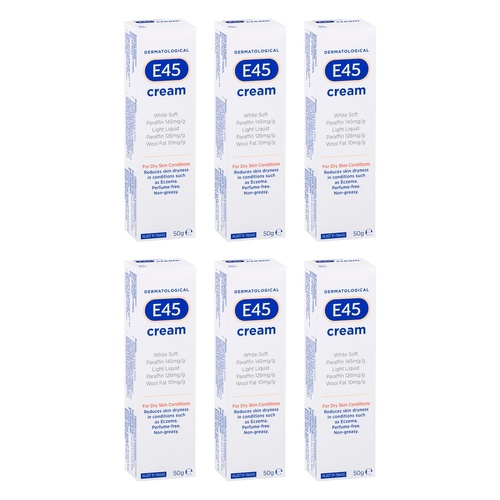 E45 Cream For Dry Skin Conditions 50g Pack of 6
