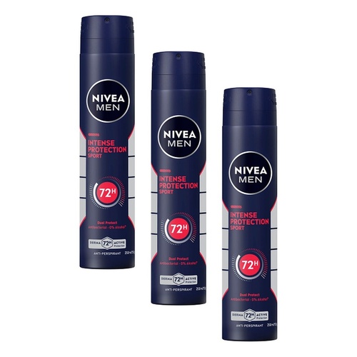 NIVEA MEN Intense Protection Sport Anti-Perspirant Aerosol 250mL Pack of 3