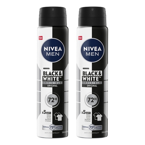 NIVEA MEN Black & White Invisible Original 72H Anti-Perspirant 250mL Pack of 2