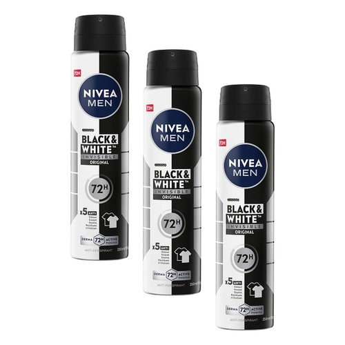NIVEA MEN Black & White Invisible Original 72H Anti-Perspirant 250mL Pack of 3