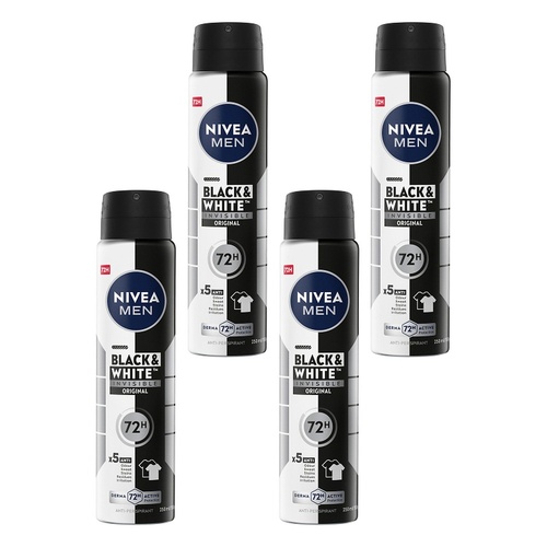 NIVEA MEN Black & White Invisible Original 72H Anti-Perspirant 250mL Pack of 4