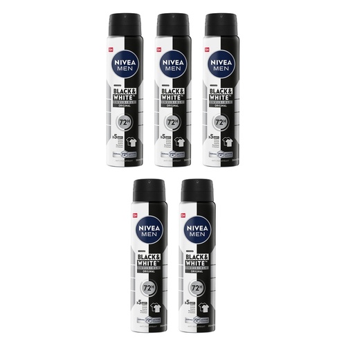 NIVEA MEN Black & White Invisible Original 72H Anti-Perspirant 250mL Pack of 5