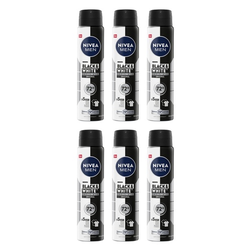 NIVEA MEN Black & White Invisible Original 72H Anti-Perspirant 250mL Pack of 6