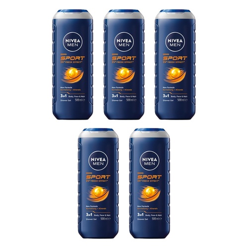 NIVEA Men Sport Shower Gel 500mL Pack of 5