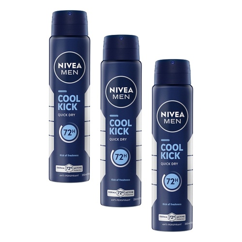Nivea Men Cool Kick 72H Anti-Perspirant 250mL Pack of 3