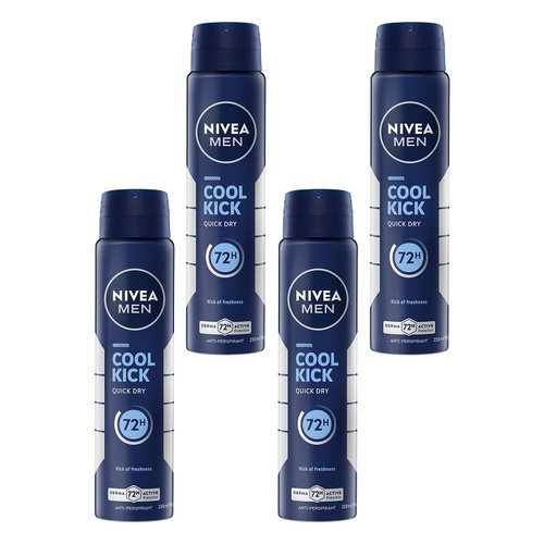 Nivea Men Cool Kick 72H Anti-Perspirant 250mL Pack of 4