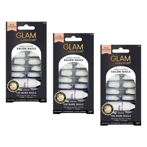 Glam by Manicare Salon Nails Short Square 100 Pieces x 3 Bundle of 3