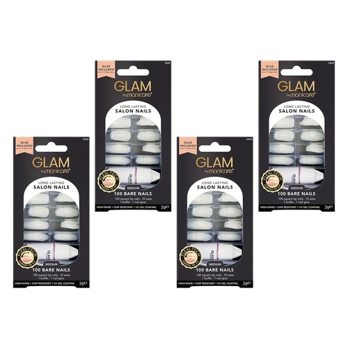 Glam by Manicare Salon Nails Short Square 100 Pieces x 3 Bundle of 4
