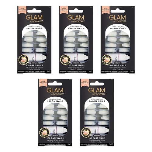 Glam by Manicare Salon Nails Short Square 100 Pieces x 3 Bundle of 5