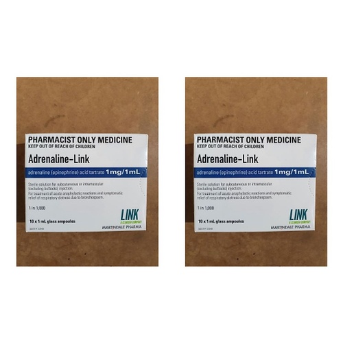 Adrenaline 1/1000 1mL 10 Ampoules (Ethical Product) Pack of 2