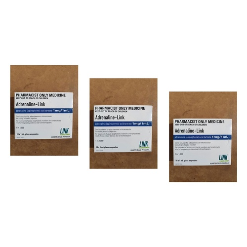 Adrenaline 1/1000 1mL 10 Ampoules (Ethical Product) Pack of 3