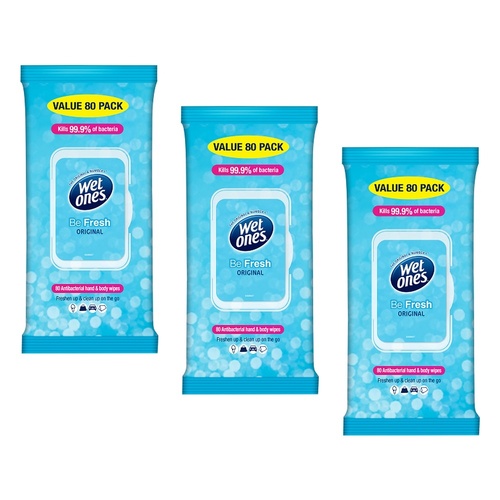 Wet Ones Be Fresh Original 80 Wipes x 4 Bundle of 3