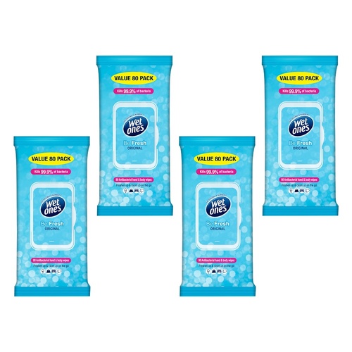Wet Ones Be Fresh Original 80 Wipes x 4 Bundle of 4