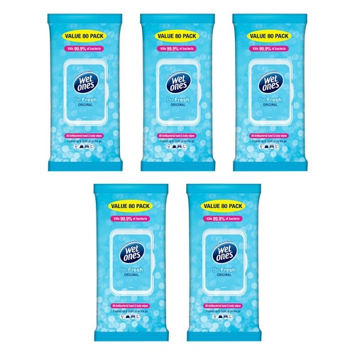 Wet Ones Be Fresh Original 80 Wipes x 4 Bundle of 5