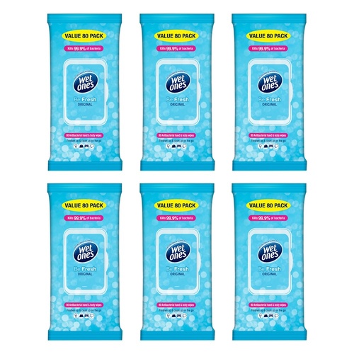 Wet Ones Be Fresh Original 80 Wipes x 4 Bundle of 6