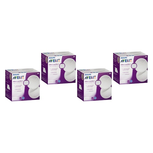 Philips Avent Ultra Comfort Disposable Breast Pads 60 Pack Bundle of 4