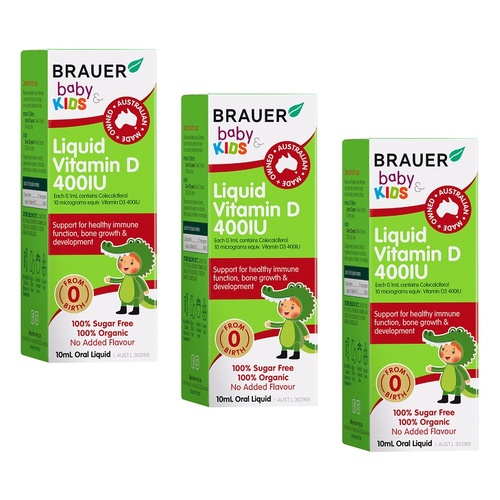 Brauer Baby & Kids Liquid Vitamin D 400IU 10mL Pack of 3