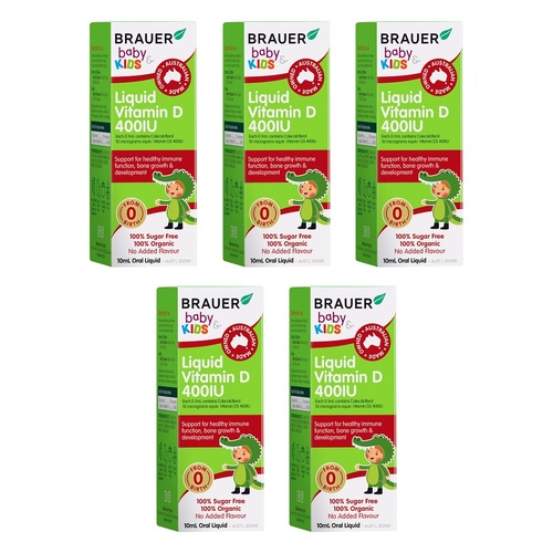 Brauer Baby & Kids Liquid Vitamin D 400IU 10mL Pack of 5