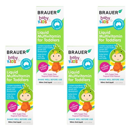 Brauer Baby & Kids Liquid Multivitamin for Toddlers 100mL Pack of 4