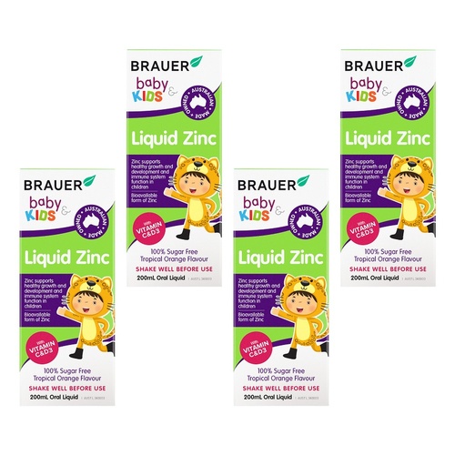Brauer Baby & Kids Liquid Zinc 200mL Pack of 4