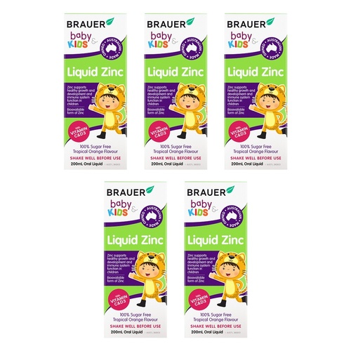 Brauer Baby & Kids Liquid Zinc 200mL Pack of 5
