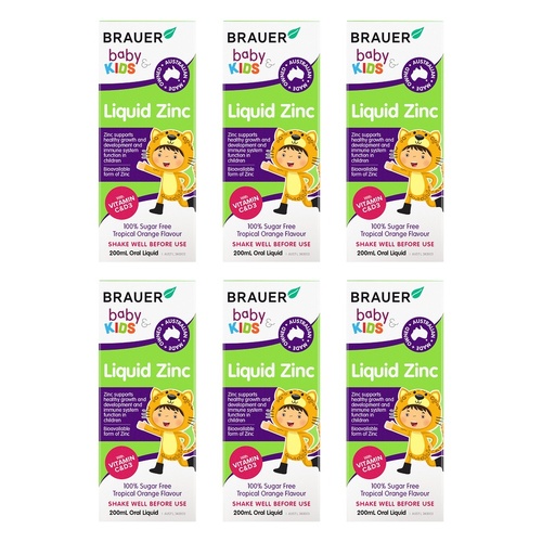 Brauer Baby & Kids Liquid Zinc 200mL Pack of 6