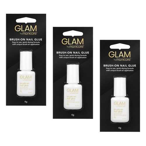 Glam by Manicare Brush-On Nail Glue 4g x 3 Bundle of 3
