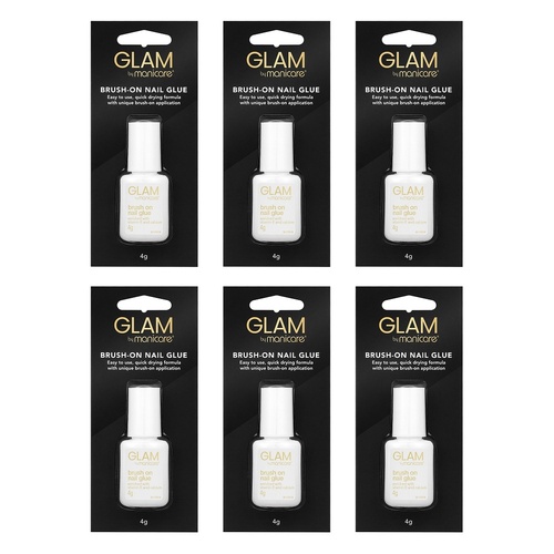 Glam by Manicare Brush-On Nail Glue 4g x 3 Bundle of 6