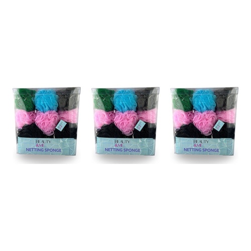 Beauty & Me Bath & Shower Netting Sponge Bright Tub of 36 Bundle of 3