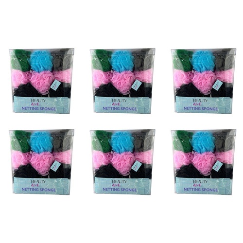 Beauty & Me Bath & Shower Netting Sponge Bright Tub of 36 Bundle of 6