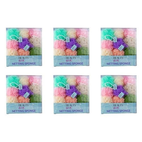 Beauty & Me Bath & Shower Netting Sponge Pastel Tub of 36 Bundle of 6
