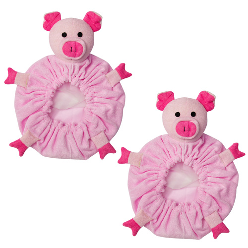 Shower Cap 2 Pack Pig Pink Animal Design Waterproof Reusable Shower Caps