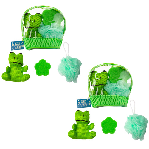 Frog Bath Gift Set x2 Mesh Plush Sponge and Loofah for Kids and Adults