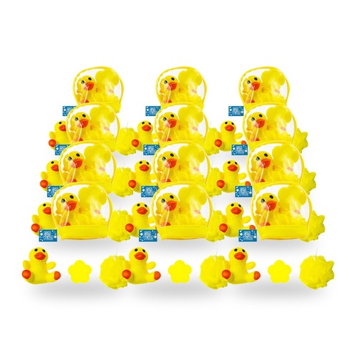 Fun in the Bath Duck Shaped Animal Mesh Plush Sponge And Loofa Bath Gift Set Pack of 12