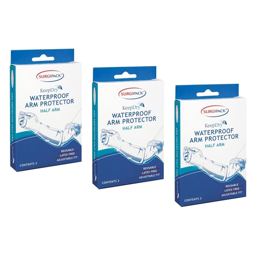 SurgiPack Keep Dry Waterproof Half Arm 2 Pack Bundle of 3