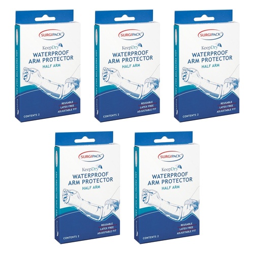 SurgiPack Keep Dry Waterproof Half Arm 2 Pack Bundle of 5