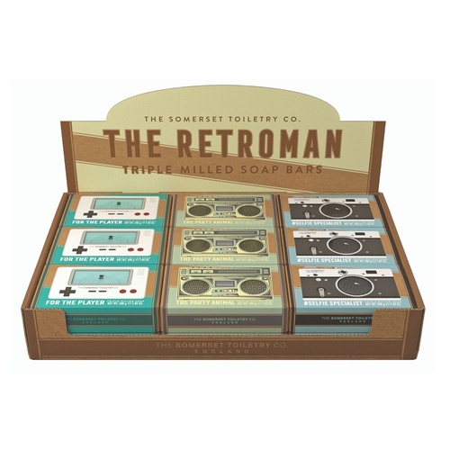 The Somerset Toiletry Co Retroman Soap 200g Assorted Counter Display of 18