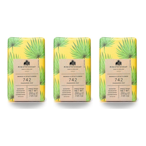 Ministry of Soap Natural Rainforest Mango and Lotus Flower Fragranced Soap 200g Pack of 3