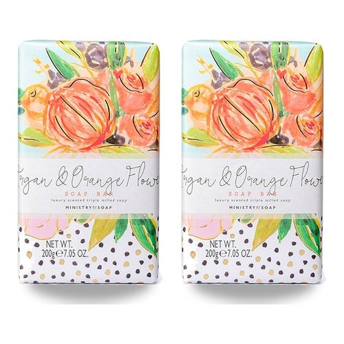Ministry of Soap Painted Blooms Argan and Orange Flower Soap Bar 200g Pack of 2