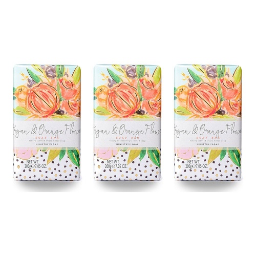 Ministry of Soap Painted Blooms Argan and Orange Flower Soap Bar 200g Pack of 3