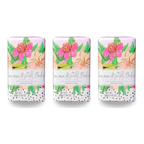 Ministry of Soap Painted Blooms Primrose and Wild Orchid Soap Bar 200g Pack of 3