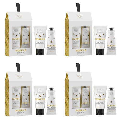 Scottish Fine Soaps Honey B Hand Care Duo Gift Set Hand Scrub & Hand Cream Bundle of 4