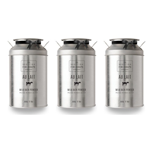 Scottish Fine Soaps Au Lait Milk Bath Powder 500g Tin Pack of 3