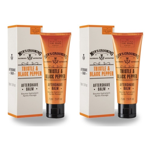 Scottish Fine Soaps Men's Grooming Thistle & Black Pepper Aftershave Balm 75mL Pack of 2