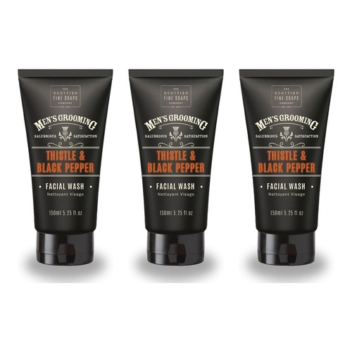 Scottish Fine Soaps Men's Grooming Thistle & Black Pepper Facial Wash 150mL Pack of 3